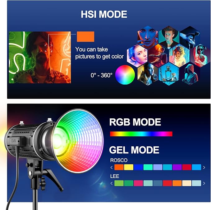 GVM Led Video Light RGB+Bi-Color Double Sided Daylight Balanced COB Light 77600 lux/0.5m CRI97+ 12 Built-in Lighting Effects App Control 2700K-7500K Photography Lighting (100W)