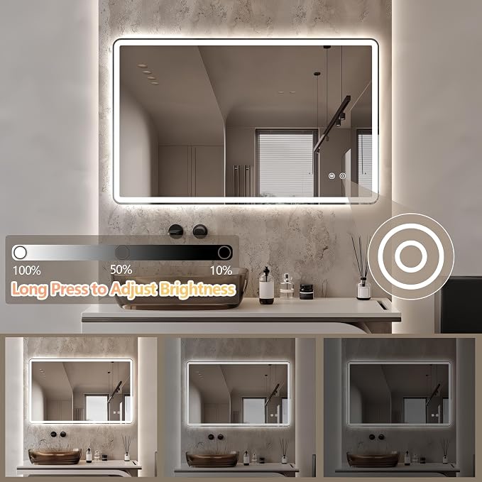 Niccy 24"x36" LED Bathroom Mirror, Rectangle Vanity Mirrors with Lights, Frontlit & Backlit Lighted Vanity Mirror, Memory Funtion, 3 Colors & Stepless Dimmable, Anti-Fog, Horizontal/Vertical