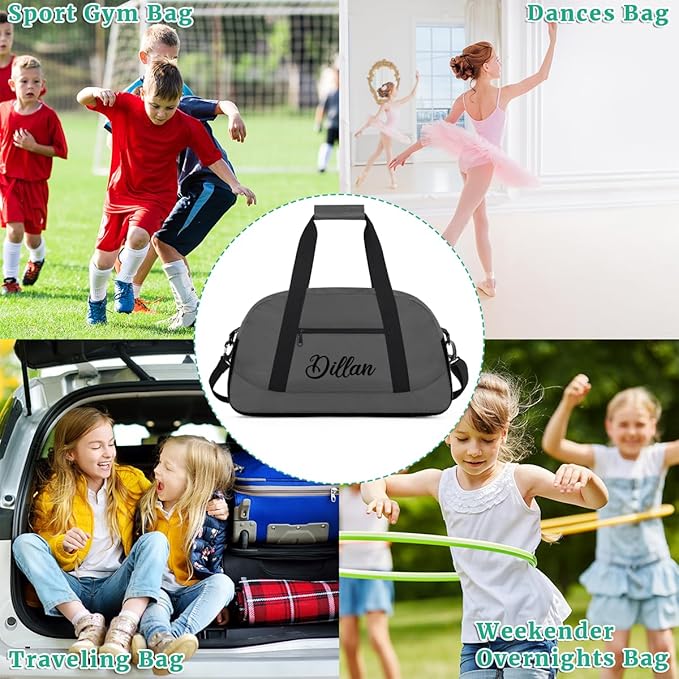 Custom Name Gym Duffel for Kids,Personalized Sports Bag Lightweight Gym Bags for Boys & Girls,Fitness Travel Weekender for Travel, and Workout Dark Gray