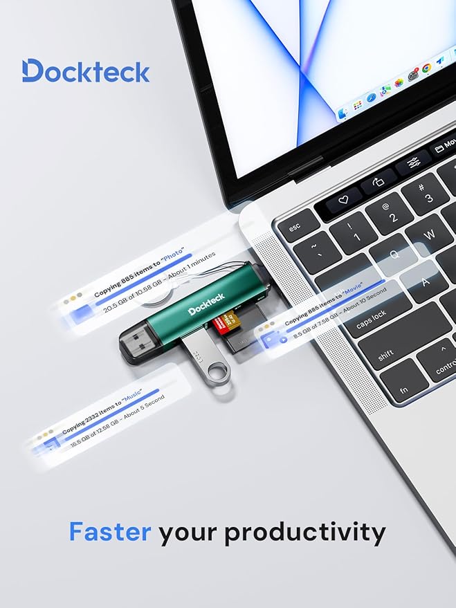 Dockteck SD Card Reader, 5G Super Speed USB3.0 SD/TF Card Reader, 3-Slot USB A/C to SD/Micro SD/USB A Memory Card Reader for UHS-I SD/Micro SD/SDHC/SDXC/MMC, Support OTG for Plug&Play,Green