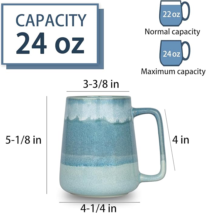 HYTYSKAR 24 OZ Extra Large Ceramic Coffee Mug, Jumbo Coffee Mugs, Big Tea Cups with a Large Handle for Office and Home, Microwave and Dishwasher Safe (24 OZ Light Green)