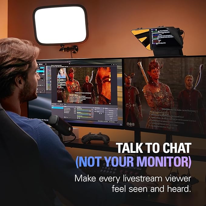Elgato Prompter – Teleprompter with Built-in Screen for YouTube, Twitch, Zoom and More, 1080 pixels, Supports DSLR/Webcam/Smartphone, Drag & Drop Monitor Display, Works with Mac/PC & Stream Deck