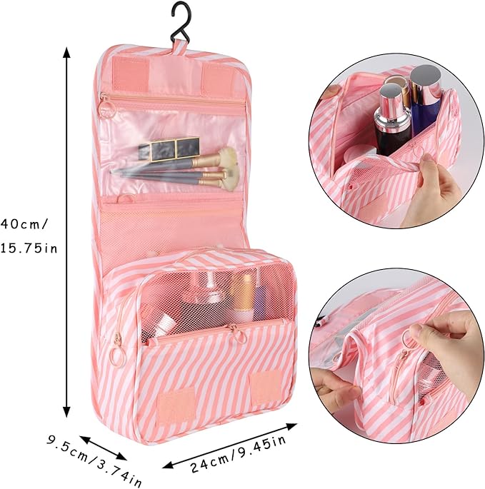 Pengxiaomei Toiletry Bag, Waterproof Hanging Cosmetic Bag Portable Travel Makeup Pouch Bathroom Bag Stocking Stuffers for Women Girls Christmas Gifts(Pink)