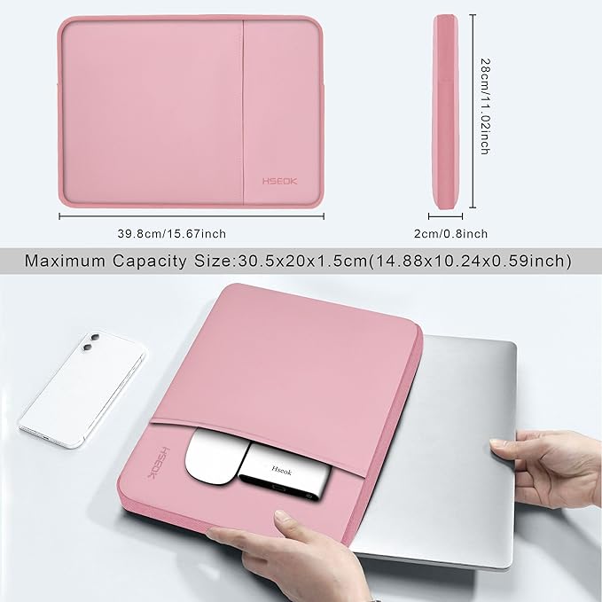 Hseok Laptop Case 15.6 Inch Sleeve, Shockproof Protective Water Repellent with Accessory Pocket,Compatible with Mac Pro 16 inch 2025-2019, Sleeve Bag for Most 15 15.6 16 Notebooks,Pink