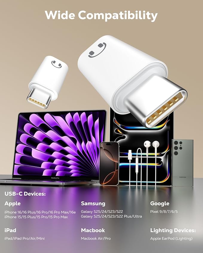 MoKo Lightning to USB C Adapter for Headphones for iPhone Air 17 16 15 Pro Max Plus, Lightning to USB C Adapter Audio for iPad Pro/Air, Not for Charging/Data Transfer/Lavalier Mic/Speakers