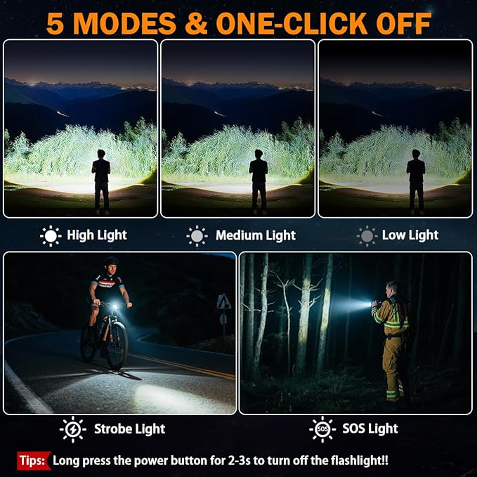 3Pack Rechargeable Flashlights High Lumens 9900FL, LED Flashlight Rechargeable with LCD Digital Display, 5Modes Adjustable Flash Light, Super Bright Flashlight Powerful, Tactical Flashlights for Home