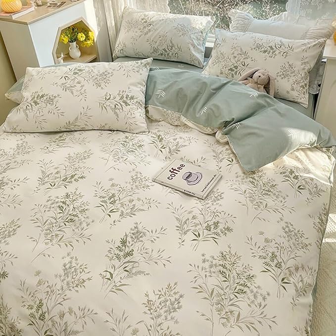 Vintage Floral Duvet Cover Queen Soft 100% Cotton Floral Cottagecore Bedding Set for Girls Women 3 Pieces Flower Plants Botanical Comforter Cover with Zipper Closure Reversible Famhouse Bedding Set