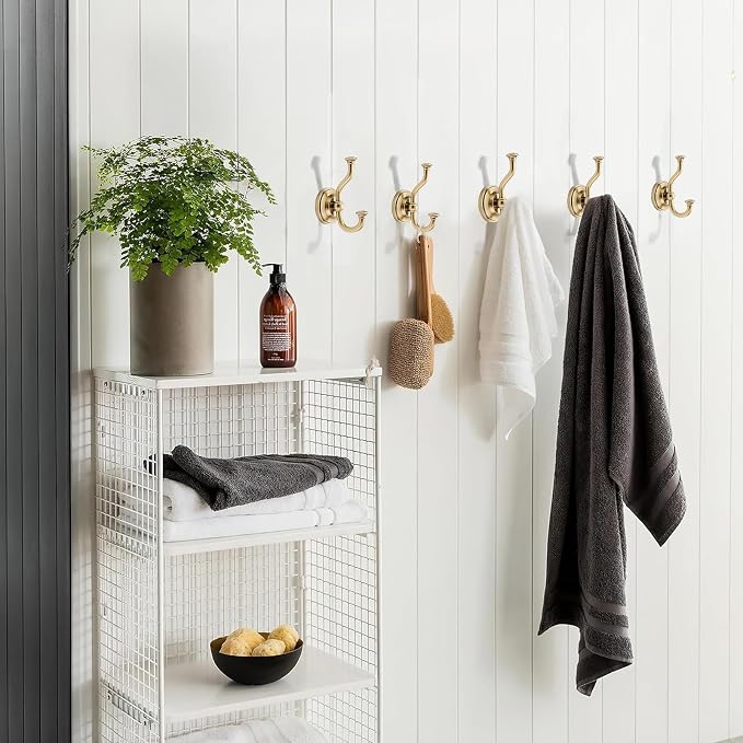 khtumeware 3 Pack 4-1/2 inch Zinc Alloy Vintage Wall Champagne Bronze Large Coat Hooks Suitable for Tile, Wood Board, Glass Walls, Bathroom, Entrance Hall, Kitchen, Multi-Functional Robe Hooks