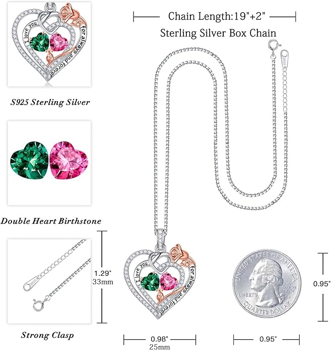 Iefil Christmas Gifts for Wife Women - 925 Sterling Silver Double Birthstone Necklace, Anniversary Birthday Gifts for Women, Jewelry Gift for Wife Girlfriend Mom Her