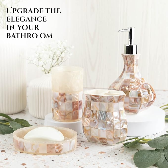 Milano Soap Dish for Bathroom - Decorative Dry Bar Holder Finished in Beautiful Mother of Pearl - Durable Resin Design - Best Dishes for Sink/Bath/Shower/Bathtub Decor
