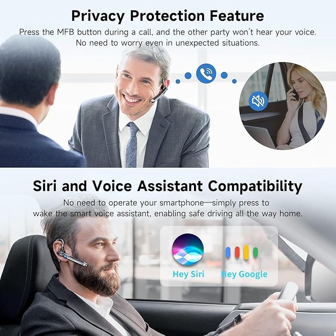 Boytond Bluetooth V6.1,Single-Ear Wireless Headset with USB Dongle, 10H Talk Time and 4H Playtime via USB, Dual-Mic Noise Canceling Earpiece for Computer/Cell Phones, Driving Headset for Trucker Work