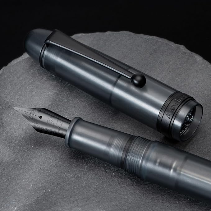 Asvine V126 Vacuum Filling Fountain Pen, Matte Black Acrylic Medium Nib, Large-Capacity Pen with Gift Case