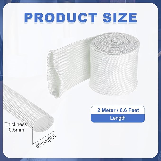 uxcell Insulation Cable Protector,50mm/1.97 Inch-2m/7 Feet High Temp Fiberglass Sleeve White