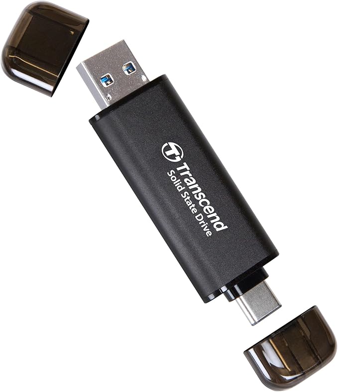 Transcend ESD310 2TB External SSD, Up to 1,050MB/s, Dual USB Drive for iPhone17,16,15, iPad&Mac/Pixel10/Tesla/Steam Deck/ROG Ally/MSI Claw/Android/PS5, 2-in-1 Type C &A, USB 3.2 Gen2 Portable SSD
