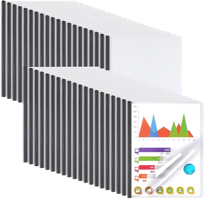 Report Covers with Sliding Bar, Clear Report Covers for A4 and Letter Size Paper, Resume Covers Presentation Folders File Document Binder for School Business, 70 Sheet Capacity
