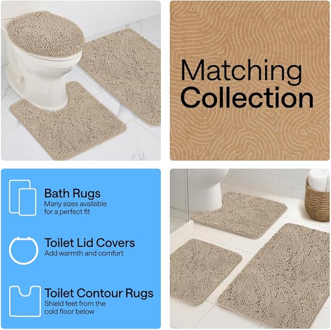 GORILLA GRIP Bath Rug Mat 54x24, Thick Absorbent Chenille, Quick Dry Microfiber Mats, Rubber Backing Washable Shower Floor Rugs, Bathmat Runner, US Designed Bathroom Home Decor Accessories Gray Beige