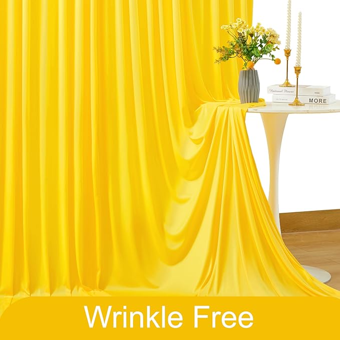 8 Panels Yellow Backdrop Curtain for Parties Wrinkle Free Lemon Yellow Photo Curtains Backdrop Drapes Fabric Decoration for Birthday Party Wedding Baby Shower 40ft(W) x 10ft(H)