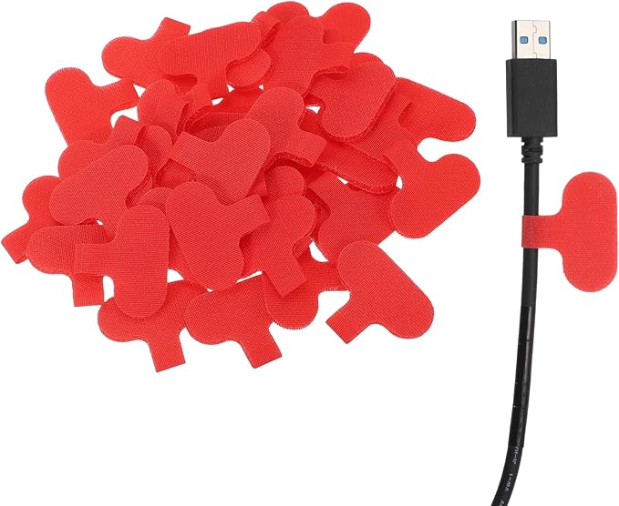 uxcell Cable Labels, 40Pcs Waterproof Cable Tag Writable Wire Labels Self-Adhesive Wire Tags Reusable Hook & Loop for Electronics Computer Cord Management Identification, Red