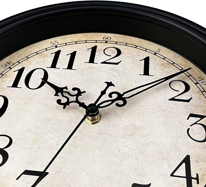 Plumeet Extra Large Retro Wall Clock, 16'' Non Ticking Classic Silent Vintage Wall Clocks Decorative Kitchen Living Room Bedroom - Battery Operated, Black