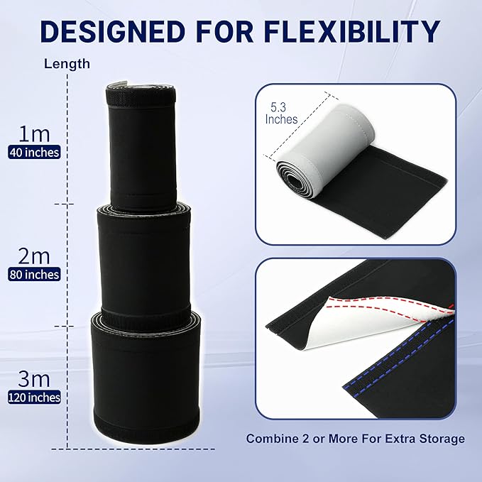 Cable Management Sleeve 5ft (60 inch) - 1.5 inch, 2-Pack, Hook-and-Loop Cuttable Neoprene Cord Organizer, Split Wire Reversible Cord Protector for TV USB PC Ethernet Cable Hider Protect Pets Kids