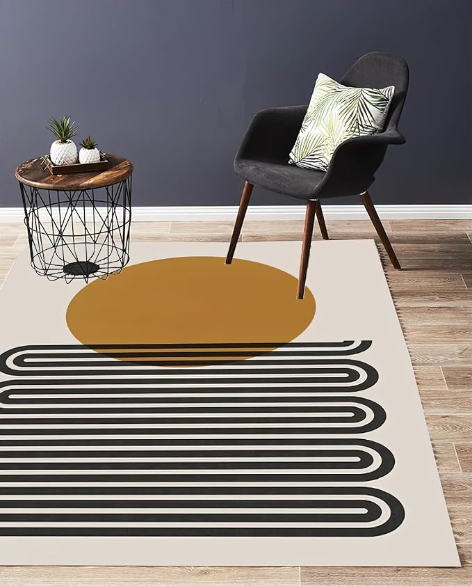 Abstract Beige Medieval Area Rug, Modern Minimalist Art Non Slip Accent Rug, Machine Washable Durable Carpet for Indoor Bedroom Living Room Office Decor Rug - 6 ft x 8 ft