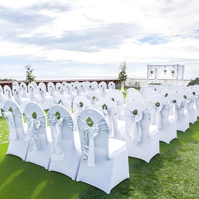 VEVOR 30 Pcs Flat-Front Chair Covers Polyester Spandex Chair Cover Stretch Slipcovers, Wedding, Holiday, Banquet, Party, Celebration, Dining,White
