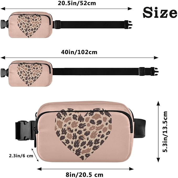 Leopard Heart Fanny Pack for Women Men Water Resistant Fashion Waist Packs with Adjustable Strap Belt Bag for Travel Workout Jogging Hiking 21217814