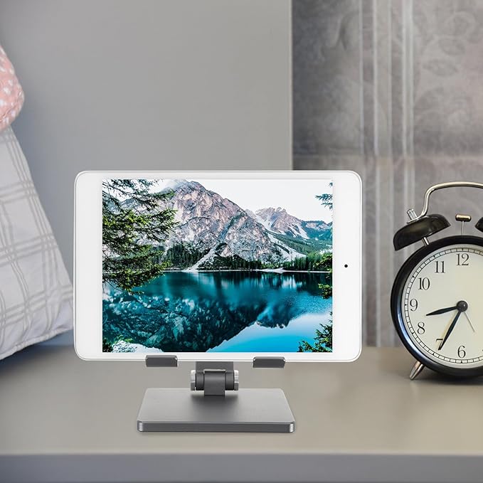 MERRYHAPY Adjustable Foldable Tablet Stand for Desk Metal Tablet Holder Organizer Compatible with Ipad and Multi-Angle Desktop Bracket in Space Gray for Office and Home Use