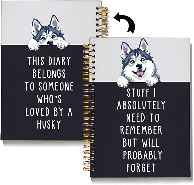 LIANGW Funny Husky Notebook Journal Gifts for Women & Men, Gifts for Husky Lovers Notebooks, Funny Gifts for Coworkers, Hardcover Spiral Notebook 5.5x8.3 Inch