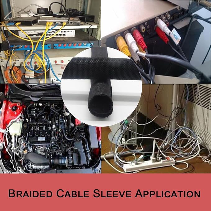 Braided Split Wire Loom Black Wire Cover Protective Harness Tubing Cable Management Self Wrap Cord Sleeve Mesh Woven 1/2"-9ft