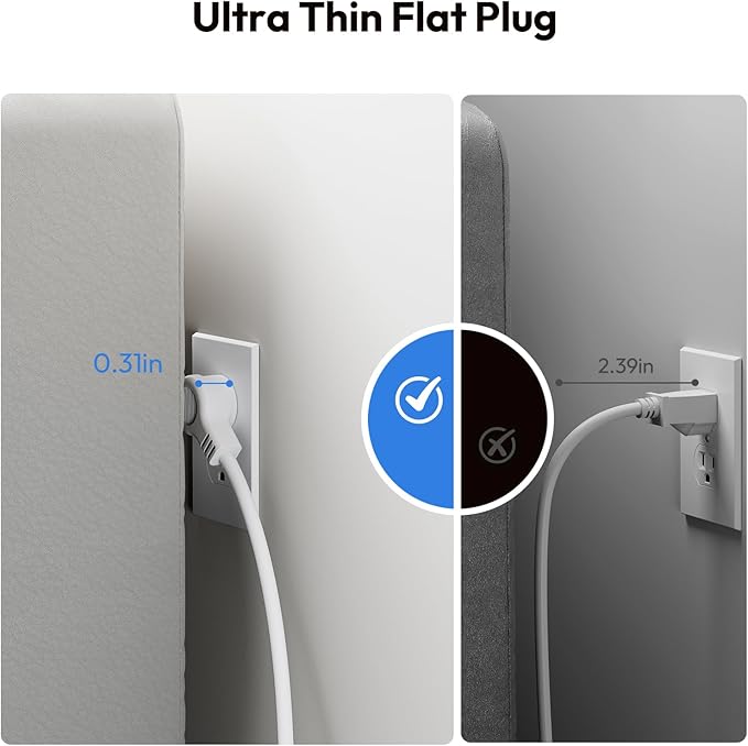 25 ft Extension Cord Flat Plug, NTONPOWER 8 Outlet Surge Protector Power Strip with USB Ports, 1080 Joules, 15A Circuit Breaker, Wall Mount for Home Office Workshop or Garage, ETL Listed, White