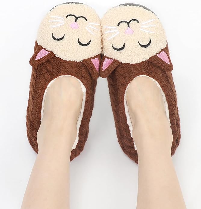 DICUIRD Womens Cute Animal Soft Sole Slipper Socks with Grippers-Fuzzy House Slippers