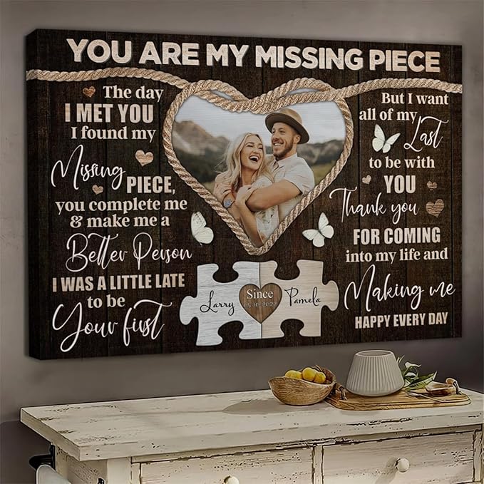 Dem Canvas Personalized Canvas Prints, Custom Photo And Name, You Are My Missing Piece, Wedding Gifts For Couple Anniversary Wedding Engagement Gift For Couples Canvas (12x08)