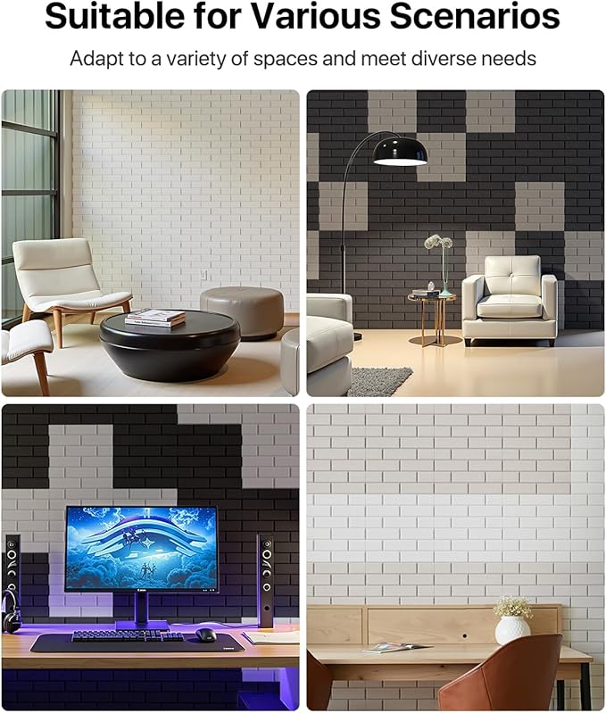 Soundproof Wall Panels Self-Adhesive, Acoustic Panels 12 Pack Brick Wall Panels, High Density Sound Dampening Panels for Walls, Office,Reccording Studio, Ceiling 12" X 12" X 0.4" Black