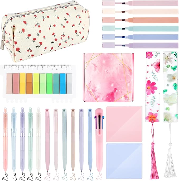 Lestp 24Pcs Bible Study Supplies Journal Kit Book Annotation Kit Aesthetic Pastel Highlights Pens Tabs Bookmarks Bags for Women Teens School Accessories Cute Colorful Bible Highlighters Pens No Bleed