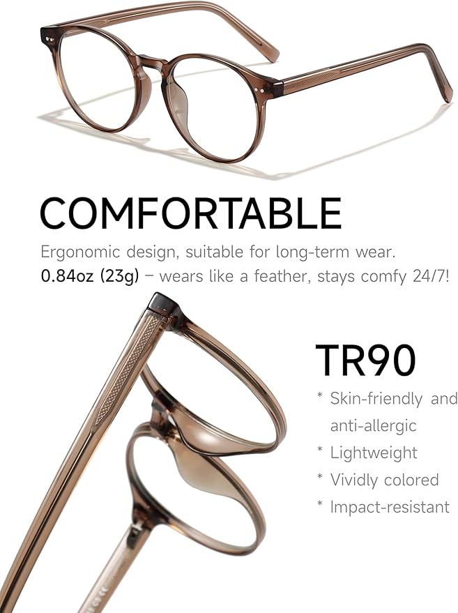 Icesor Round Blue Light Blocking Glasses Lightweight Chic Frame Anti Eye Strain Protection Computer Gaming for Women and Men