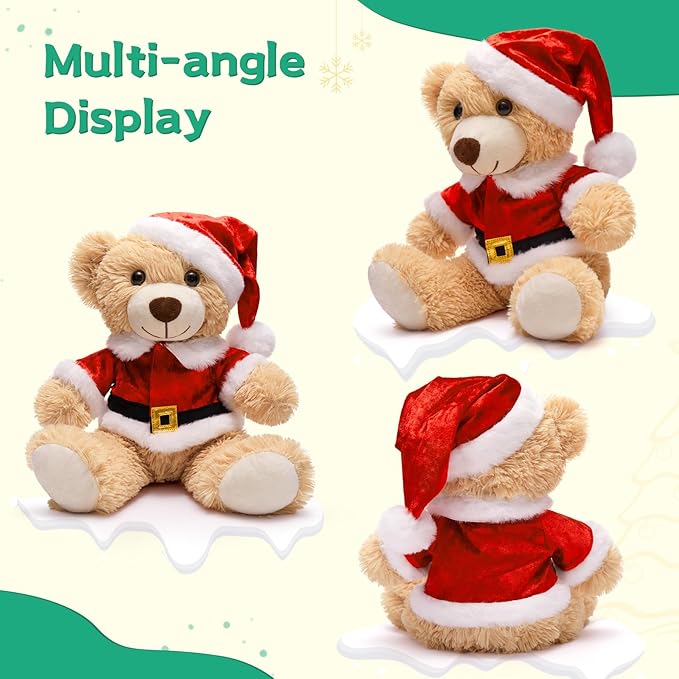 MaoGoLan 10 Pack Christmas Teddy Bears Stuffed Animal 14'' Plush Bear with Classic Santa Outfits - Removable Shirt & Hat Fit Most Small Plush Toys Christmas Decorations Gifts