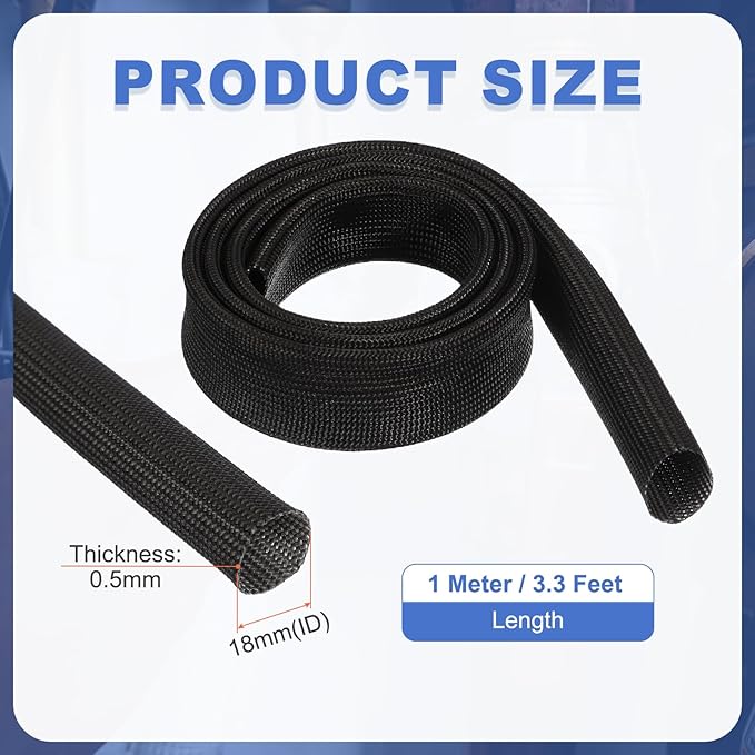 uxcell Insulation Cable Protector,18mm/0.71 Inch-1 Meter/3 Feet High Temp Fiberglass Sleeve Black