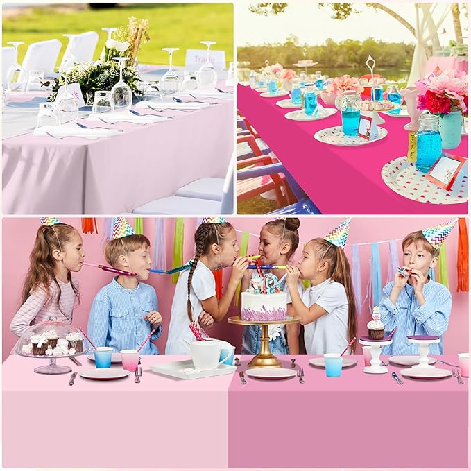 MASHAN 12 Pack Plastic Pink Tablecloths Disposable Pastel Pink Table Cloth Rectangle Table Covers for Valentines Day Bridal Engagement Wedding Galentines Party Decorations,54 x 108 Inch