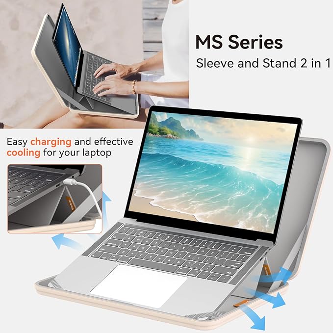 Smatree MS70 Hard EVA Protective Sleeve with Stand Compatible for 14 inch Acer ConceptD 3 Laptop - CN314-72-53F0 Laptop, Waterproof and Anti-Shock Bag,White