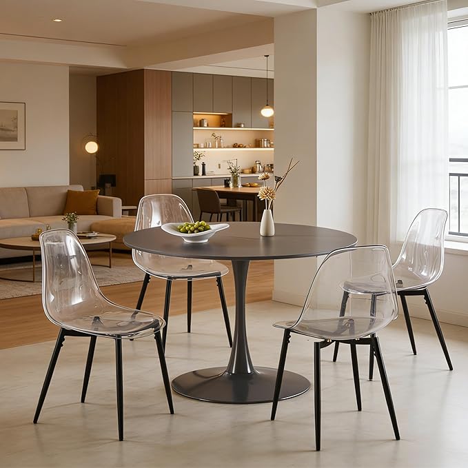 42" Tulip Table for 4-6 Persons Modern Round Dining Room Table, Mid-Century Modern Grey Small Kitchen Table with MDF Wooden Top, Leisure Coffee Table for Living Room, Dining Room, Office