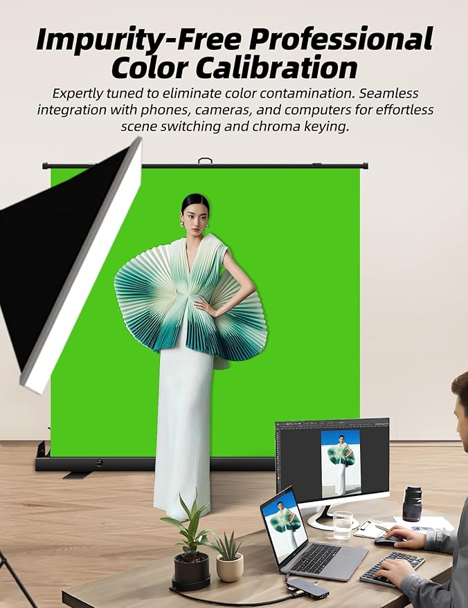 78.7 x 82.7in Large Collapsible Green Screen Backdrop,Portable Retractable Photo Background Chroma Key Panel with Stand Photography Backdrops for Video Conference,Photographic Studio,TikTok