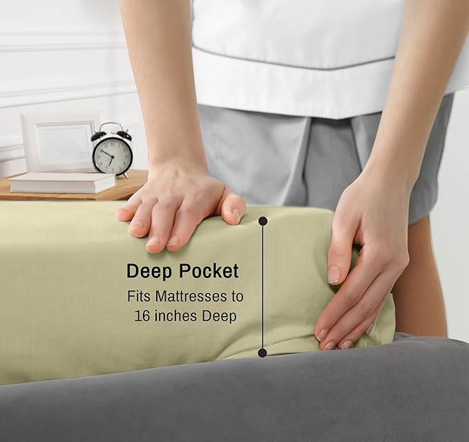 RUVANTI 100% Cotton Full Size Bed Sheets, 4 Pieces, Soft & Breathable Percale Weave Bedding, Deep Pocket 16", Hotel Standard, Crisp Cool Feel, Durable, Perfect Sheet Set Dyed, Sage Green