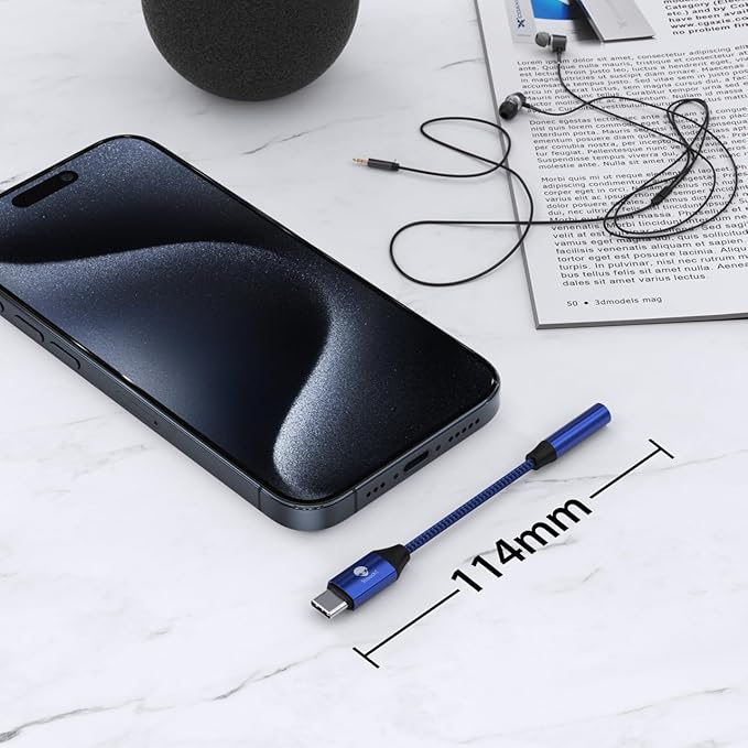 Stouchi USB C to 3.5mm Dongle Adapter, Type C Headphone Audio Jack Cable Cord Hi-Fi DAC Chip for iPhone 17/16 /15, Pixel 9/8 /7/6, iPad, Samsung Galaxy S25 S24 S23 Ultra (1, Blue, 0.38ft*1)