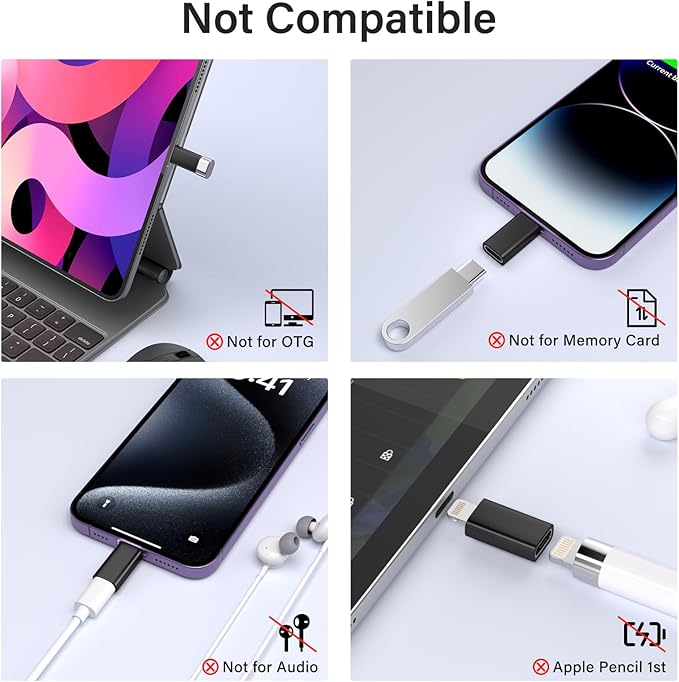 USB C Type C to Lightning Adapter （4 Pack） 1.8-2.2A 15W Fast Charging Support Data Sync,Lightning to USB Type C Cable Adapter for iPhone/iPad/for Airpods,with Anti-Lost Loop,Not for Audio/OTG (Black)