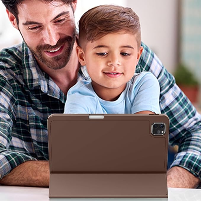 ZryXal iPad Pro 11 Inch Case (M5) 2025/ (M4) 2024 (Model: A2836/A2837/A3006), Trifold Stand Smart Cover with Pencil Holder and Soft TPU Back, Auto Wake/Sleep (Chocolate)