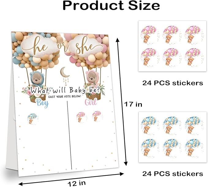 Baby Gender Reveal Party Supplies, Gender Reveal Games Voting Board with Stand, 48 PCs Little Bear Stickers, Little Bear Gender Reveal Party Centerpiece Decorations