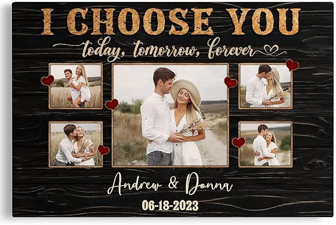 Dem Canvas Personalized Canvas Prints, Custom Photo And Name, I Choose You Forever, Wedding Gifts For Couple Anniversary Valentines Canvas (36x24)