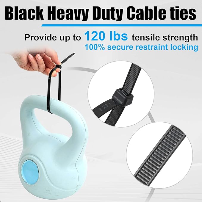 Reallnaive 500 Pcs 6 Inch Zip Ties Heavy Duty 120 Lbs Tensile Strength Black Nylon Wire Cable Ties Bulk for Indoor Outdoor