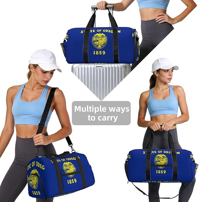 Oregon State Flag Print Gym Bag with Shoe Compartment for Women Men, 17.7in Sports Duffle Weekender Tote, Overnight Travel Duffel Bag Carry On